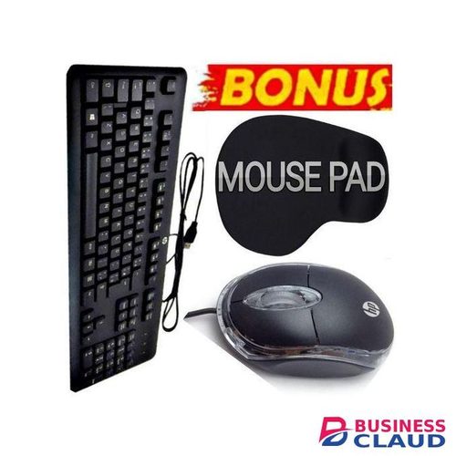 HP Reliable USB Wired Keyboard For Cyber Café Setup, Optical Mouse & Mouse Pad