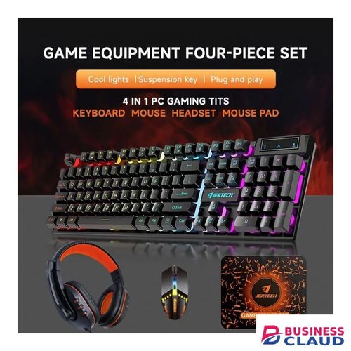 CT4-01 JERTECH 4 In 1 Wired Anti-ghosting 104 Keys Color Backlit Keyboard 1200 DPI Mouse TWS Headset Rubber Mouse Pad Gaming Combo