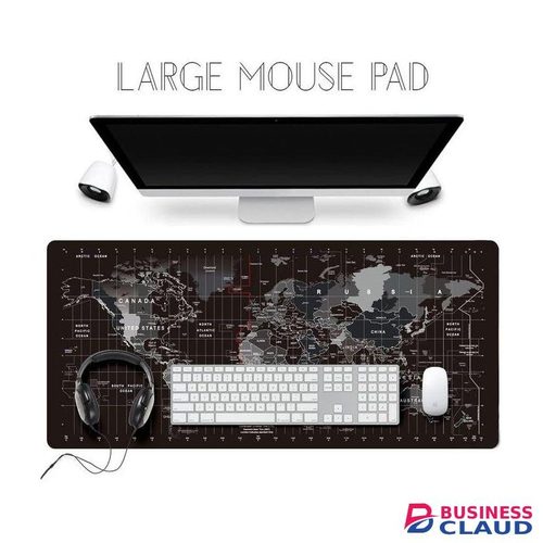 Large Keyboard Gaming Mouse Pad Black World Map Mouse Pad with Anti-Slip Rubber Base (80cm x 30cm)