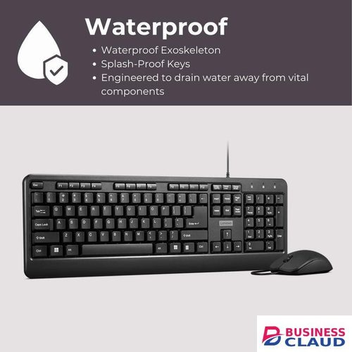Lenovo 160 Keyboard & Mouse Wired Combo Waterproof Exoskeleton Splash Proof Keys 1600 DPI Full Size Mouse Non-Slip Scroll Wheel Adjustable Keyboard Stand