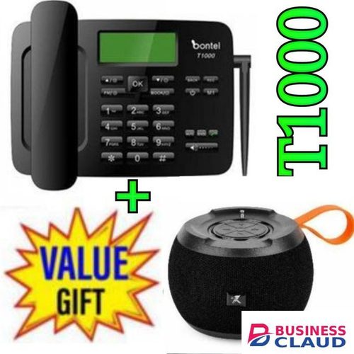 Bontel T1000 GSM FIXED WIRELESS LANDLINE DESKTOP PHONE(DUAL SIM) -BLACK +C15 BLUETOOTH SPEAKER