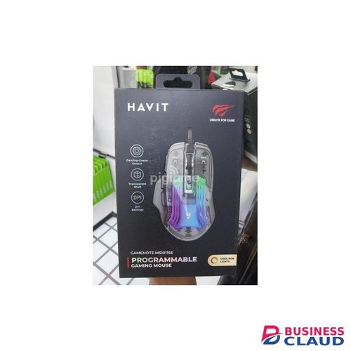 Havit Gamenote MS1011SE – Transparent Wired Gaming Mouse In White, Programmable Buttons, 1.5m Cable, RGB Lighting