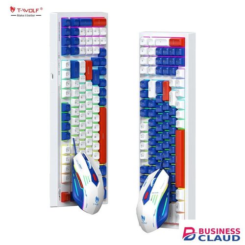 T-WOLF TF610 Esport 6D 3600 DPI Mouse And Keyboard Set 98 Keys Layout Mechanical Feel Colorful Backlight Keyboard
