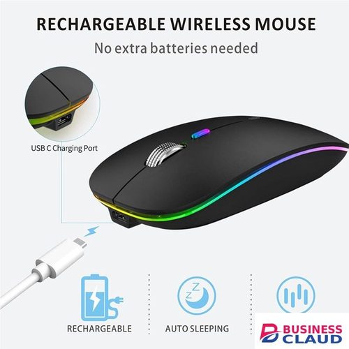 Slim Rechargeable Silent Mouse, 2.4G Portable USB Optical Computer Mice with USB Receiver and Type C Adapter