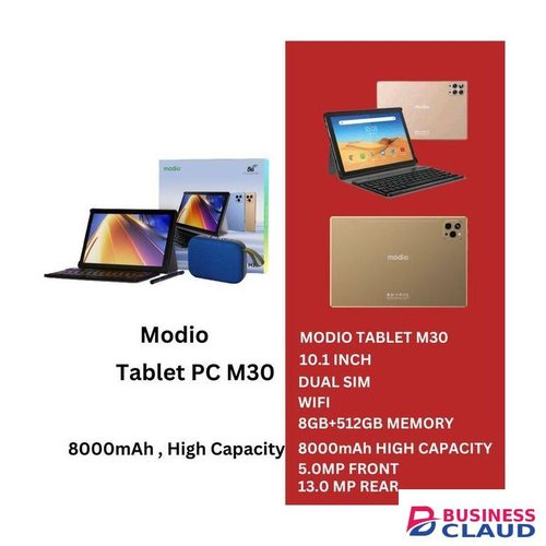 Modio M30 Tablet PC, 10.1 inches, 8GB RAM 512GB ROM, Dual sim, wireless keyboard, wireless mouse and Flip case cover