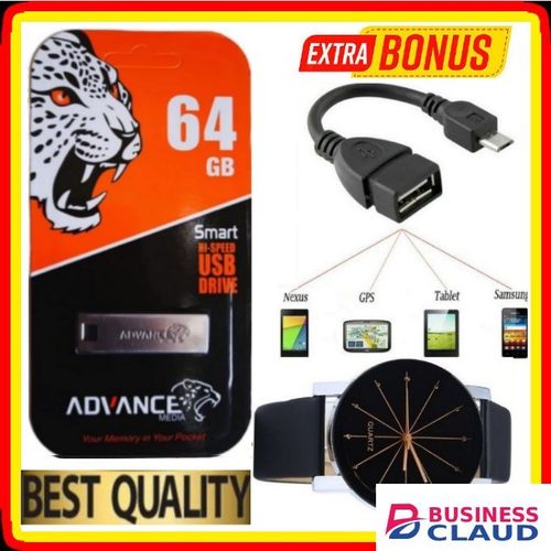 Advance USB Flash Drive 64GB Memory For Smart TVs, Woofer, Portable BT Speakers+BONUS