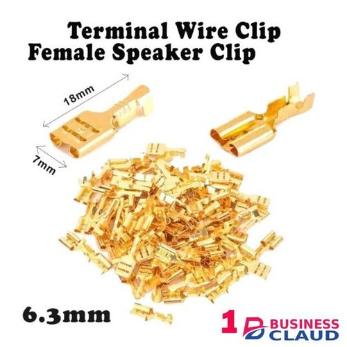 100 Pcs 6.3mm Gold Brass Clips Car Speaker Female Spade Terminal Solderless Wire Connector Wiring Joiner Junction Female Spade Quick Splice Crimp Non Insulated Terminals