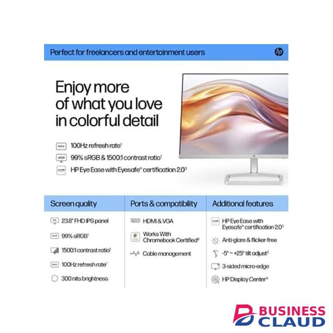 HP 524sf Series 5 24" FHD 1920x1080 IPS Monitor, 99% SRGB, 1500:1, 5ms