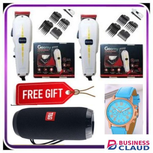 2 PCS OF DURABLE ELECTRIC HAIR CLIPPER FOR DAILY GROOMING, CUSTOMER BARBERING & FAMILY USE – COMES WITH BLUETOOTH SPEAKER AND WATCH