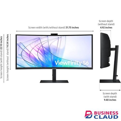 Samsung S65VC 34" UWQHD Curved Monitor, Height/Tilt/Swivel Adjustable, Built-in Camera, Speaker, Black Color