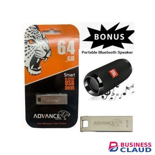 Advance 64GB ORIGINAL FLASH DISK (SILVER)+ T&G 117 Bluetooth Speaker