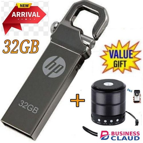 HP 32GB Metallic Flash Disk Drive +Mini Bluetooth Speaker