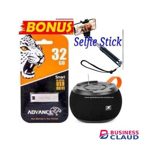 Advance 32gb METTALIC FLASH // 32gb/32 GB Flash Disk - Silver + Selfie Stick Without Tripod Standand CASTON C15 Bluetooth Speaker