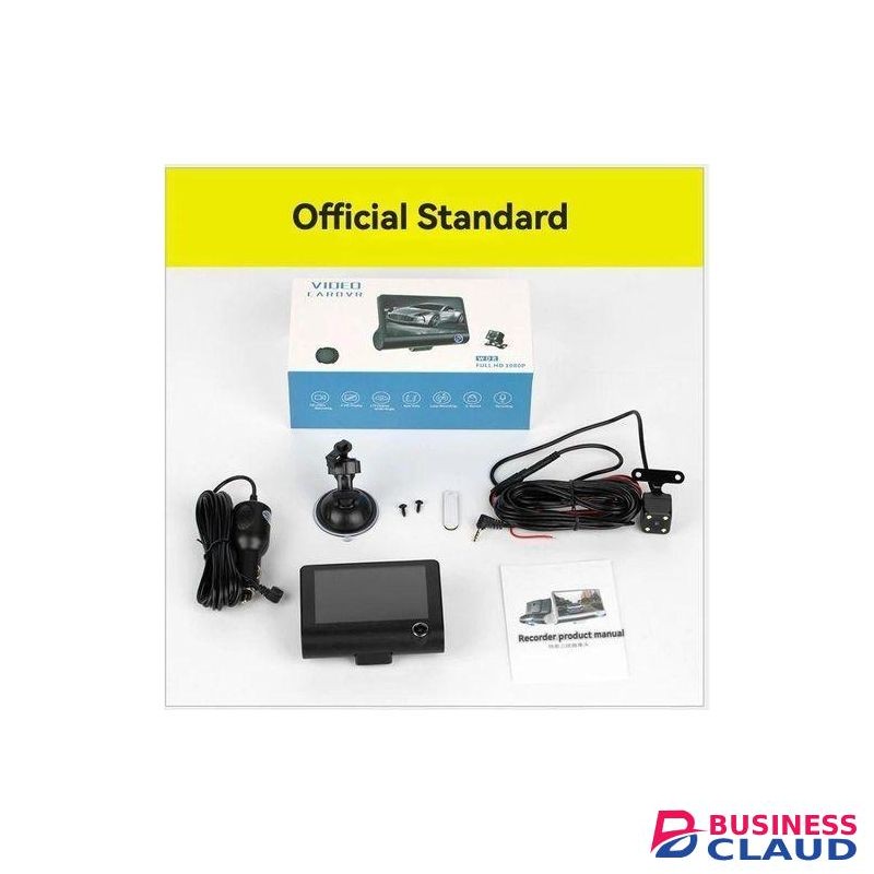 Smart Car Dash Camera with 4-Inch IPS Display, Triple Lens Setup, Loop Recording, G-Sensor Lock, and Parking Monitoring Function