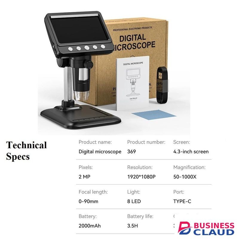 Digital Microscope (H369) – 4.3” IPS Screen, 1000X Zoom, Rechargeable, 1080P HD Output