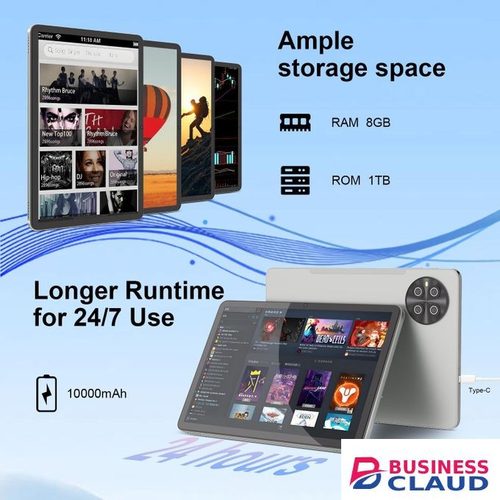 C Idea Android 15 Tablets, 10.1 Inches Sim 8GB+1TB Keyboard Mouse Long Standby Tablet PC Silver