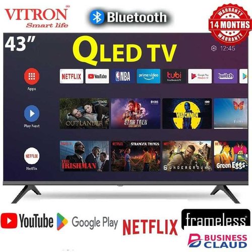 Vitron HTC4300QFS 43" Inch QLED Smart Android TV, FHD Display, Frameless Design, Bluetooth Connectivity, Inbuilt Decoder, ICAST Screen Casting, Wi-Fi, Netflix, YouTube, App Store+(1YEAR WARRANTY)+FREE GIFTS