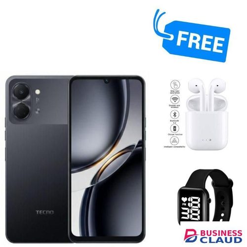 Tecno POP 20,IPS LCD DISPLAY,4GB RAM +128GB ROM,5000MAH, BLACK + FREE BUDS & WATCH