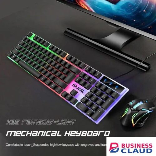 Wired backlit keyboard, gaming keyboard and free gaming mouse 104 keys blue switch gaming keyboard