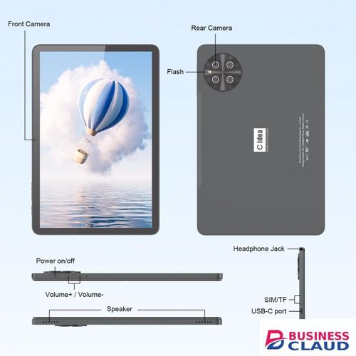 C Idea Android 15 Tablets10.1 Inches Sim 8GB+1TB Keyboard Mouse Long Standby Tablet PC Gray