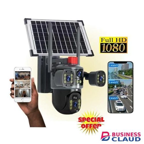 Remote Control And Monitoring V380 PRO 12MP 4G PTZ Rotating 4 Eyes 3 Pictures Wireless Outdoor Monitoring Security Surveillance Solar CCTV Camera With Built In Rechargeable Battery