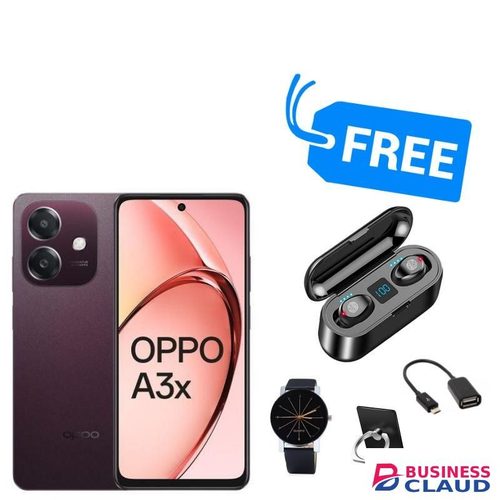 Oppo A3X,IPS LCD DISPLAY,6.67" INCHES.128GB ROM & 4GB RAM,5100MAH,BUDS,WATCH,OTG CABLE & RING,SPLY"