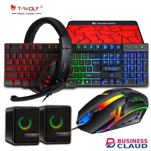 T-WOLF Backlit Wired Gaming Mouse Keyboard Combo Gamer With RGB Backlight