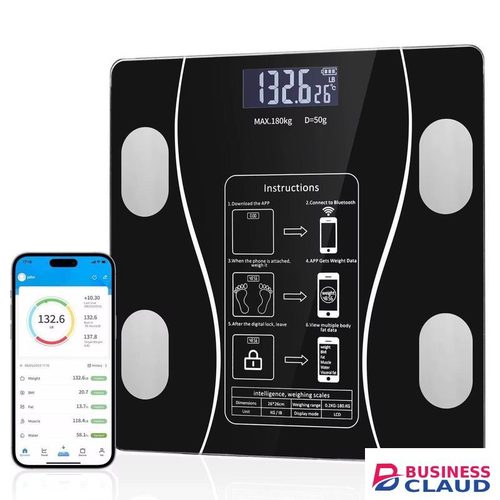 INTELLIGENT BLUETOOTH BMI BODY WEIGHING SCALE with Smart Digital Display for Accurate Body Fat, Water Content, Weight Tracking and Fitness Monitoring up to 180kg Capacity