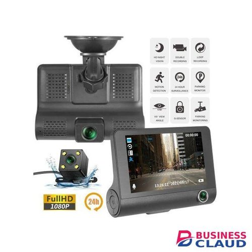 Full HD 3 In 1 Dashcam for Complete Vehicle Coverage - Front, Rear, and In-Car Monitoring