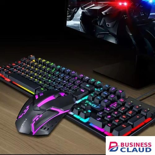 TF200 Wired Gaming Keyboard with RGB Rainbow Backlight USB Keyboard Mouse Set Game Character Luminous Keyboard Mechanical Combos