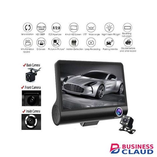 3 Channel Dashcam - Front, Inside & Rear Cameras with G-Sensor, Night Vision & Parking Monitoring
