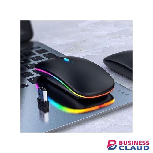 Mouse Bluetooth 5.0 + 2.4G Dual-mode Ultra Thin Rechargeable LED Optical Mouse - (BLACK)