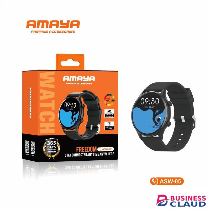 Amaya Watch Lite ASW-05 is a reliable and stylish smartwatch designed for your daily life, 1.38-inch display, essential health tracking heart rate monitor, Durable IP67 water-resistant design, long-lasting battery and smart notifications, - Black