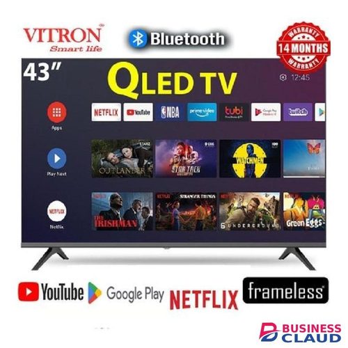 Vitron HTC4300QFS 43" INCH QLED TV FHD SMART ANDROID TV,BLUETOOTH ENABLED, ICAST SCREEN,NETFLIX,YOUTUBE TELEVISION INBUILT DECODER, WIFI ENABLED, APP STORE 1GB-RAM 8GB-ROM 2*USB PORTS,3*HDMI PORTS+ 6 FREE ACCESSORIES