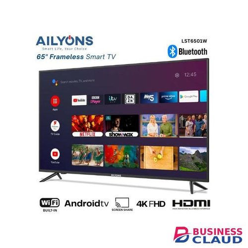 AILYONS LST6501W 65'' INCH 4K FHD Frameless Android Smart TV - WiFi Netflix YouTube Miracast HDMI Bluetooth - Black (1YR WRTY)