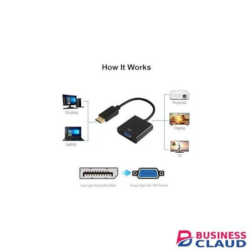 DisplayPort to VGA Adapter – High-Resolution Video Converter Cable for Monitor, Projector, Screen – PC to VGA Display Connector – Durable Build, Plug & Play – Black