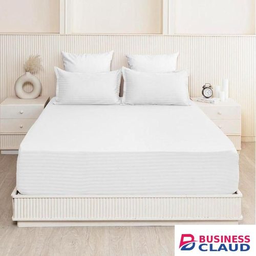4PC SET WHITE STRIPPED COTTON BEDSHEET 2 BEDSHEETS + 2 PILLOWCASES / SIZE 6 by 7