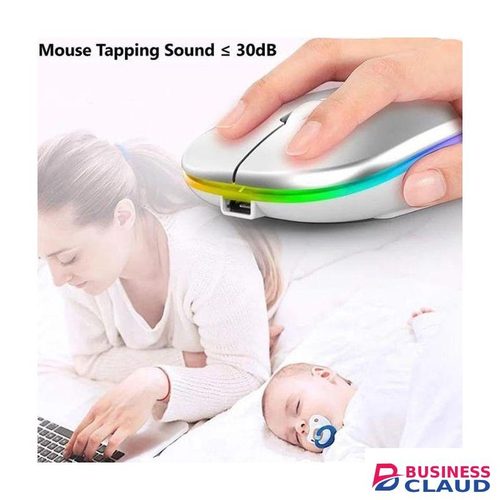 Mouse Bluetooth 5.0 + 2.4G Dual-mode Ultra Thin Rechargeable LED Mouse - Silver