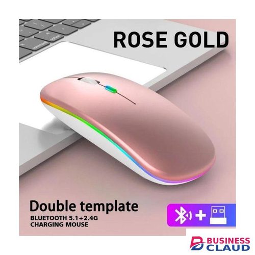 Mouse Bluetooth 5.0 + 2.4G Dual-mode Ultra Thin Rechargeable LED Optical Mouse - (Rose Gold)