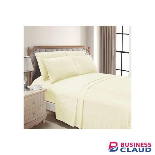 Quality 6x6 Stripped Cotton Bedsheet Set 4 Pcs (2 Bedsheets & 2 Pillowcases)-Cream