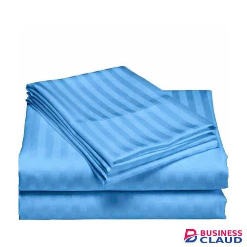 4pc Set Quality Cotton Stripped Bedsheets (2 Bed Sheets, 2 Pillow Cases)-Blue
