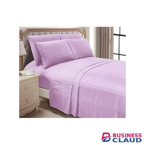 Quality 6x6 Stripped Cotton Bedsheet Set 4 Pcs (2 Bedsheets & 2 Pillowcases)-Peach