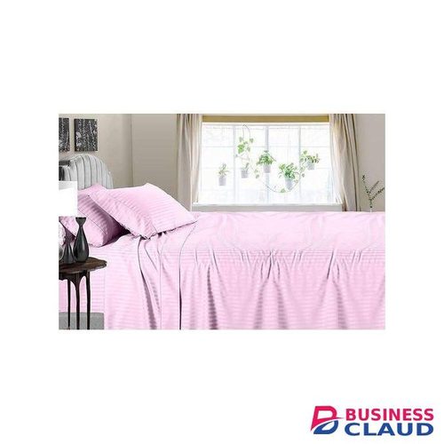 4pc Set Quality Cotton Stripped Bedsheets (2 Bed Sheets, 2 Pillow Cases)-Pink