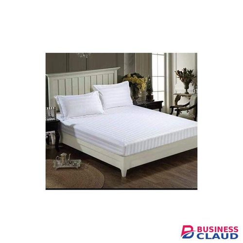 Quality 6x6 Stripped Cotton Bedsheet Set 4 Pcs (2 Bedsheets & 2 Pillowcases)-White