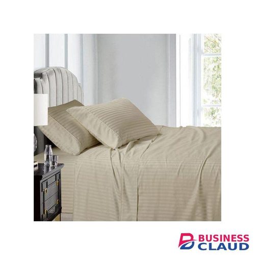 Quality 6x6 Stripped Cotton Bedsheet Set 4 Pcs (2 Bedsheets & 2 Pillowcases)-Beige