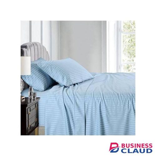 Stripped Cotton Bedsheets 4pc Set (2Bed Sheets, 2Pillow Cases) - Sky Blue