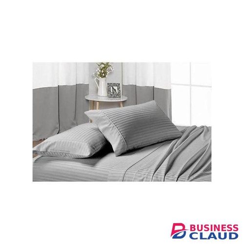 Quality 6x6 Stripped Cotton Bedsheet Set 4 Pcs (2 Bedsheets & 2 Pillowcases)-Light Grey