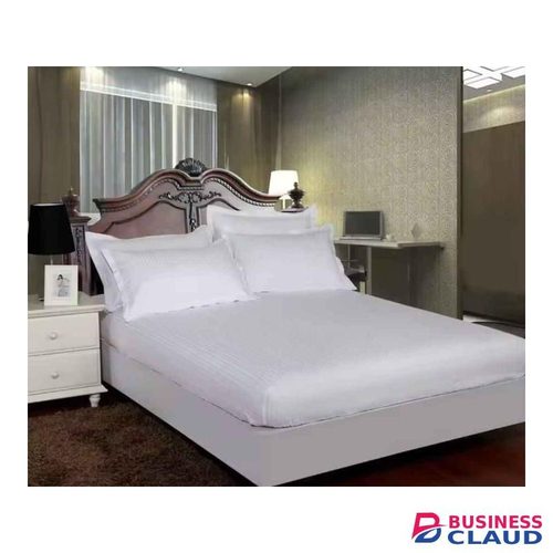 TC Cotton Solid/Stripes Fitted Bedsheet Set, 5pc White Fitted Bedsheets 6*7, Fitted Bed Sheet Set, Elasticated Bedsheets