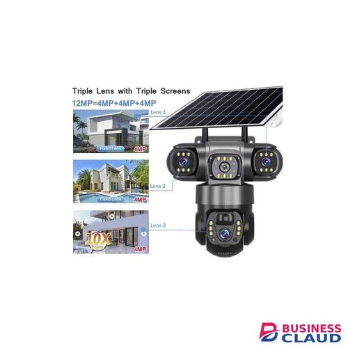 Solar Light 4G (Simcard) V380 Triple Lens Three Screens Camera Solar Powered - (PIR Human Detection,Colored Night Vision, All Weatherproof, Security Video IP Camara 4mp Battery CCTV Monitor) 10X zooming power