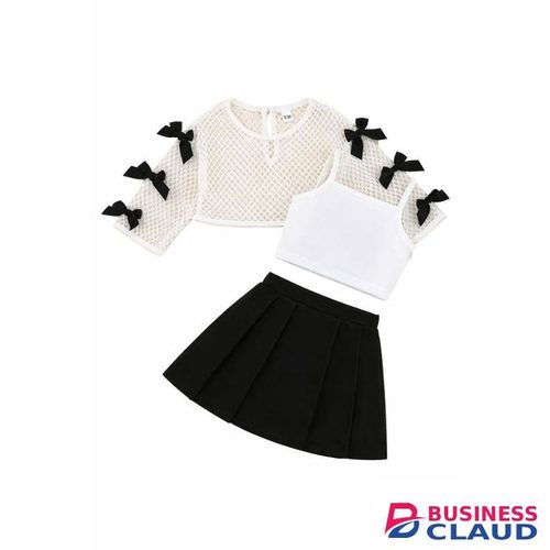 Girls 3pc set mesh top,ivest and skirt
